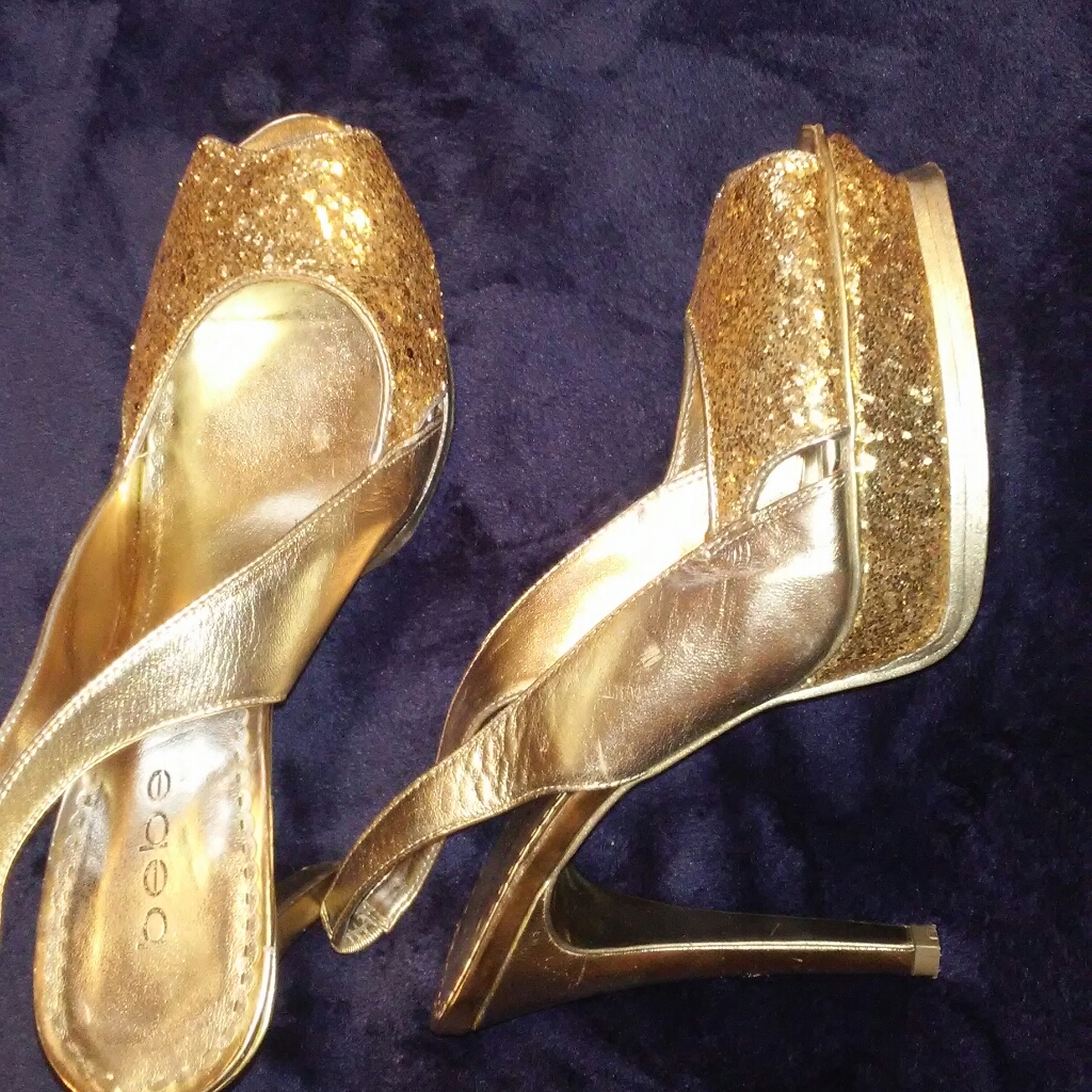 Bebe Zara Shoes, High Heels, Platform, Gold Size 9